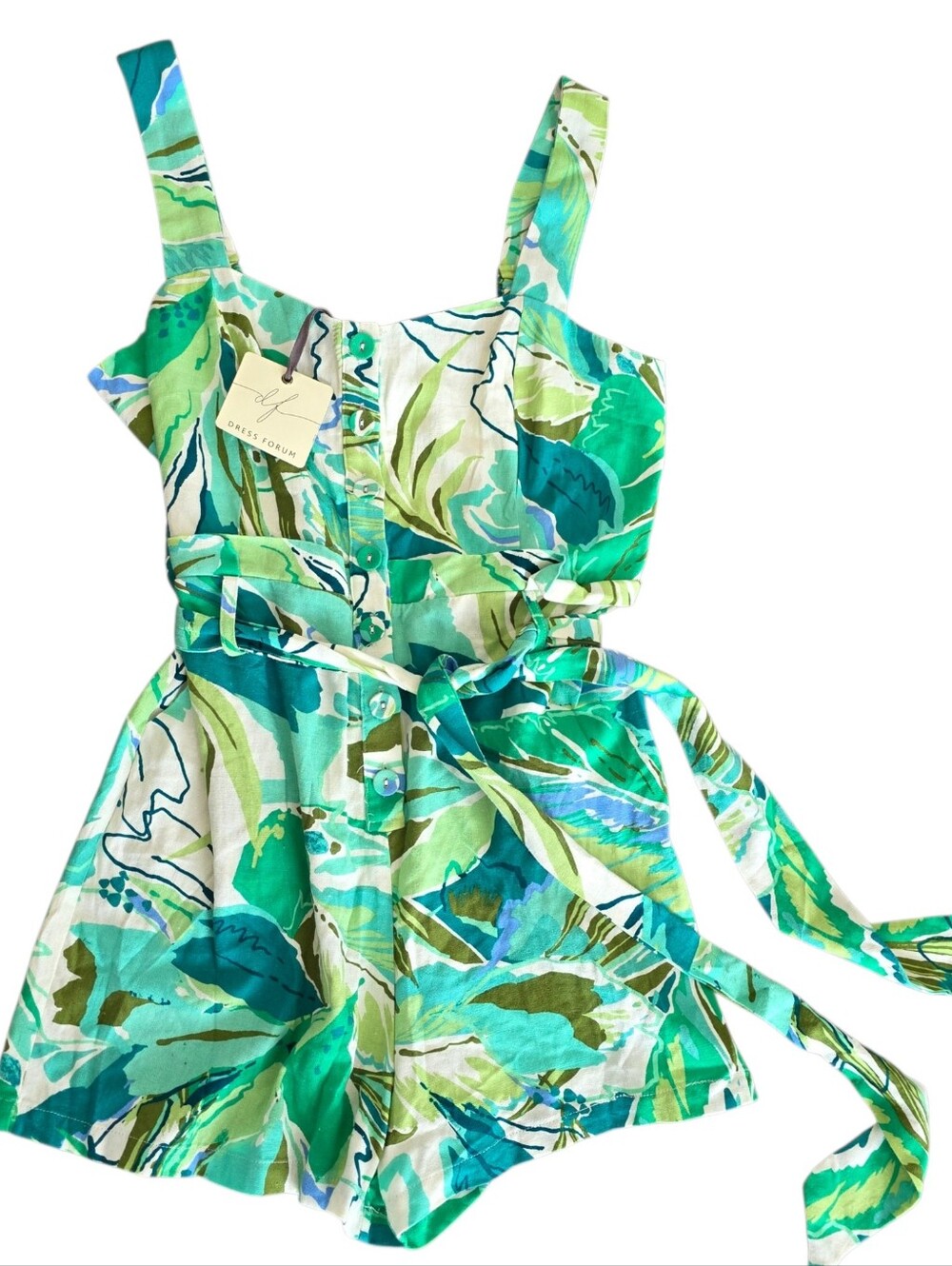 NWT Dress Forum Los Angeles Green Tropical Leaf Print Romper Size Medium